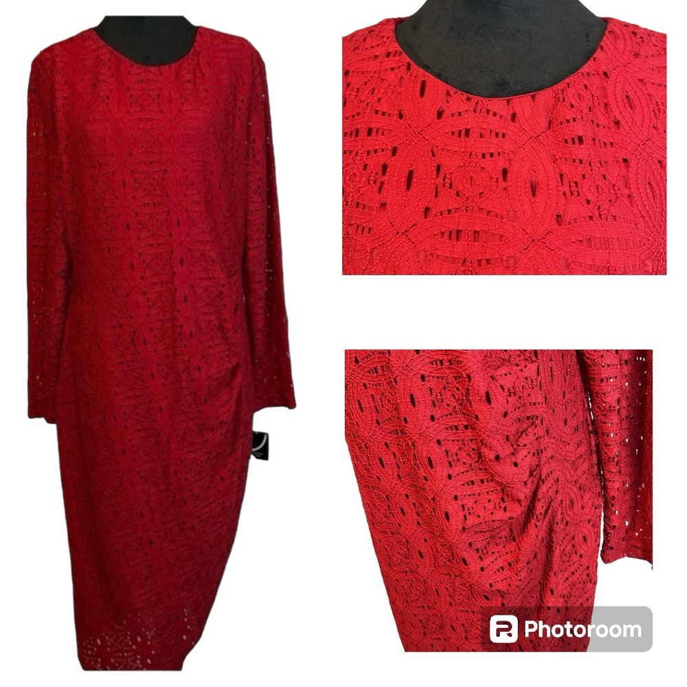NWT Kasper Red Long Sleeve Dress in L